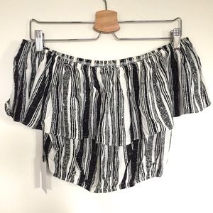 ASTR the Label Striped Ruffle Crop Top - Medium